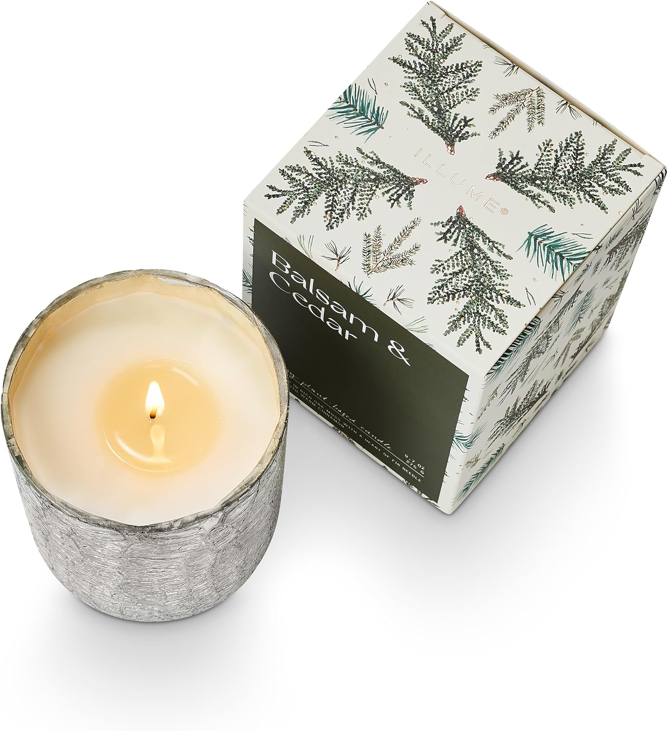 ILLUME Small Boxed Crackle Glass Candle, Balsam & Cedar