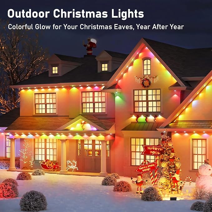 100FT Christmas Permanent Outdoor Lights,RGB+IC Eaves Lights with App & Remote Control,DIY Multi-Color Scene Modes,IP67 Waterproof,Outdoor Strings for House,Holiday Decorations for Christmas