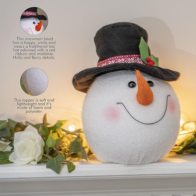 Ornativity Snowman Head Tree Topper - Xmas Holiday Decor Tree Top Winter Snow Man Topper Ornament Decoration for Christmas Tree Toppers 10"
