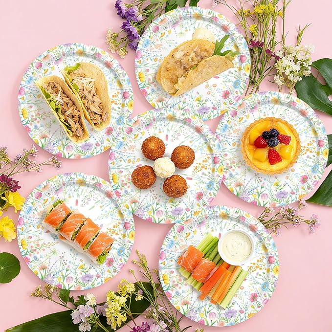 Gatherfun Wildflower Party Decorations Set for 16 - Flower Birthday Decorations with Dinner & Dessert Plates and Napkins for Wildflower Baby Shower Decorations