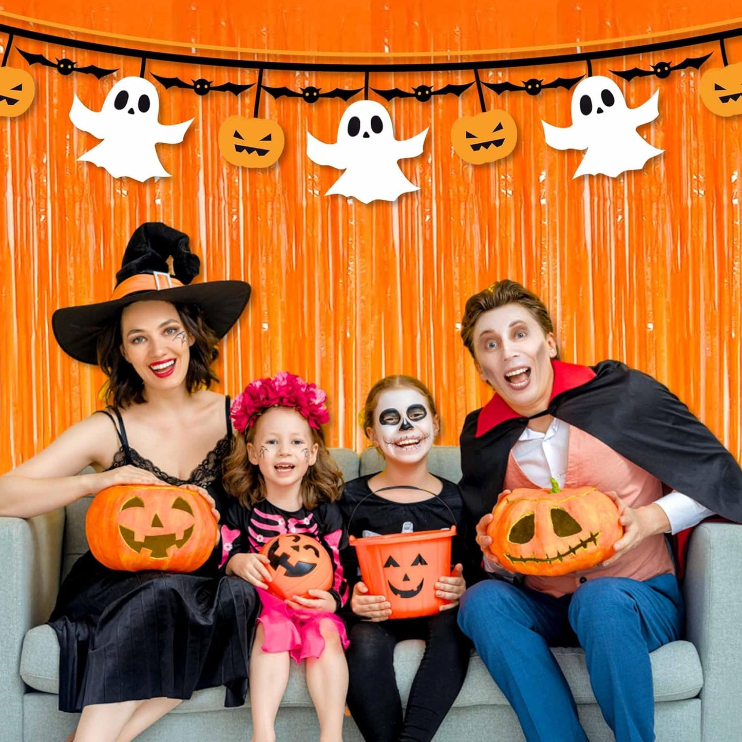 6 Pack Macaron Orange Foil Fringe Curtains Backdrop, 3.28 x 8.2 Ft Metallic Streamers Tinsel Curtains Background for Photo Booth, Birthday, Weddings, Carnivals, Graduation, Themed Party Decorations