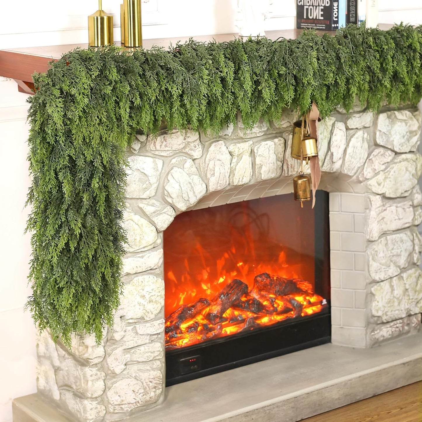 Real Touch Cedar Garland - Artificial Christmas Garlands Faux Green Cedar Fake Pine Needles Garland for Fireplace,Table, Stairs, Mantle, Window,Indoor Outdoor,Home,Holiday Decor(2 PCS,9 FT)