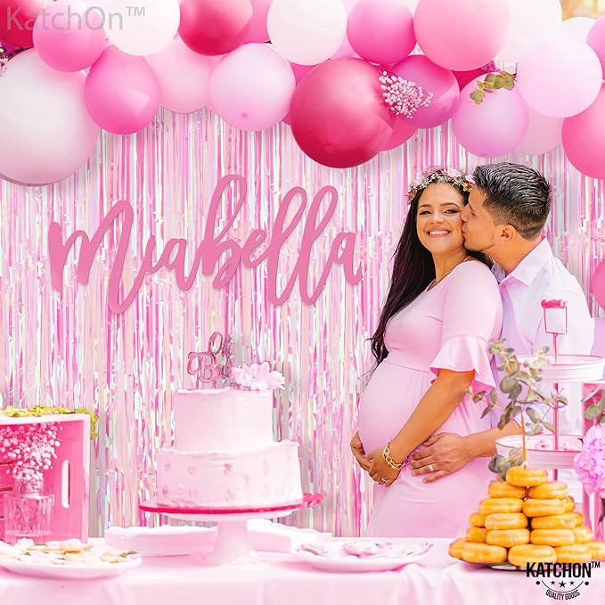 KatchOn, XtraLarge Iridescent Pink Backdrop Curtain - 3.2x8 Feet | Pink Streamers for Birthday, Gender Reveal, Bachelorette, Wedding, Bridal Shower Decorations | Pink Iridescent Party Decorations