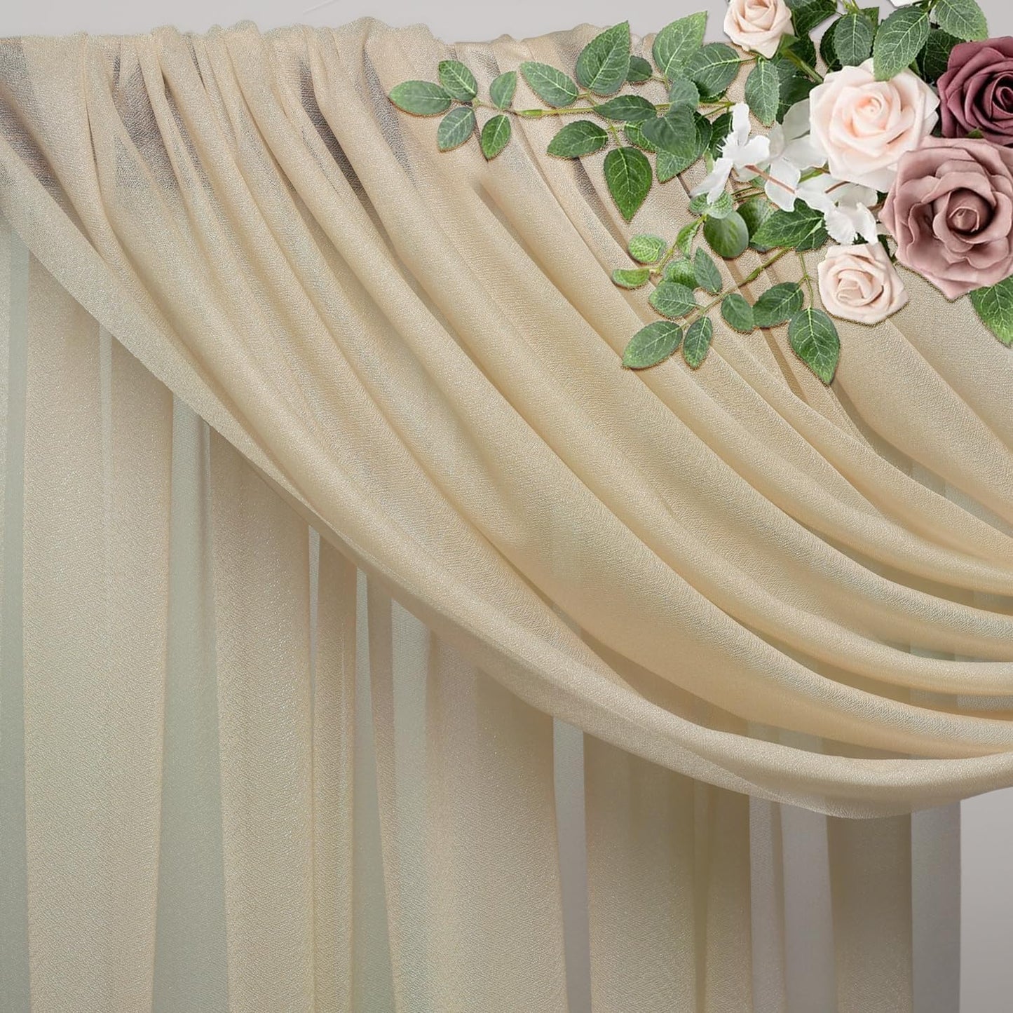 Wedding Arch Draping Fabric 4 Panels 28.7" x 20FT Champagne Sheer Chiffon Backdrop Drapes for Wedding Ceremony Birthday Party Bridal Shower Outdoor Decoration