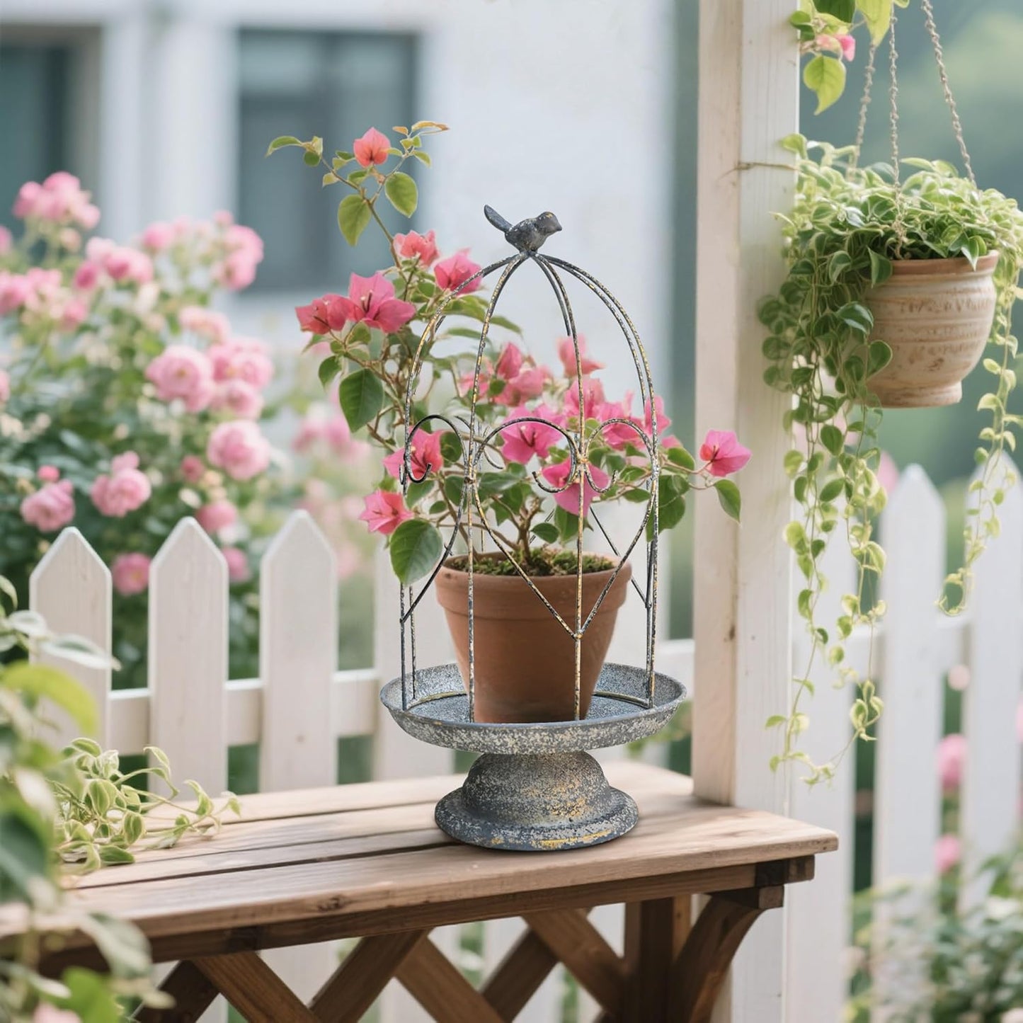 Rustic Farmhouse Metal Planter Holder Vintage Birdcage Candle Holder Distressed Deractive Flower Stand for Wedding Decor Party Centerpieces Garden Home Patio Outdoor Indoor Decor