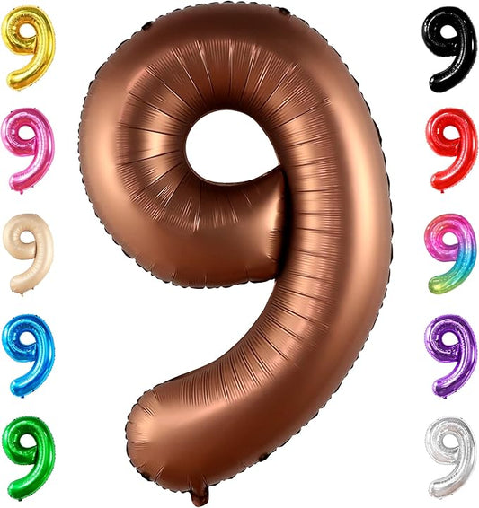 KatchOn, Giant Coffee Brown Number 9 Balloon - 40 Inch | Foil 9 Birthday Balloon for 9th Birthday Decorations | 9th Anniversary Decoration | Coffee Party Decor