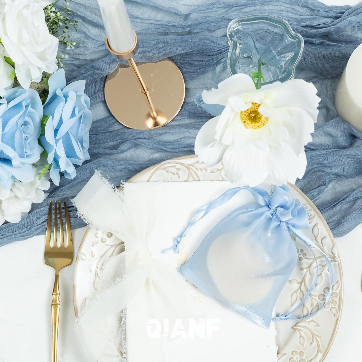 20 Pcs Blue Small Organza Bags 4X6 inch for Wedding Favors with Drawstring, Mini Mesh Gift Bags Jewelry Pouch for Candy Bridal Shower Party Favor Baby Shower Christmas