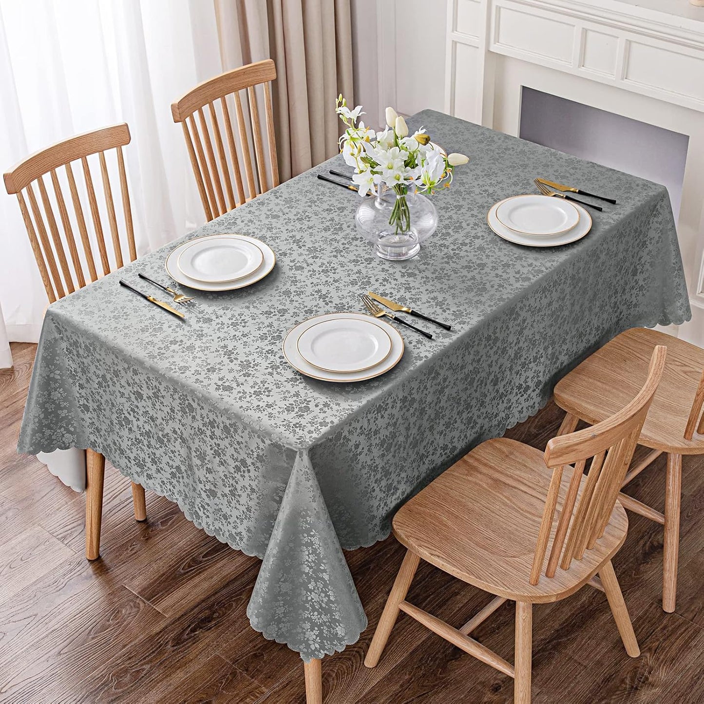 Smiry Rectangle Table Cloth, Waterproof Heavy Duty Vinyl Tablecloths, Wipeable Washable Table Cover for Kitchen and Dining Room (Grey, 60" X 84")