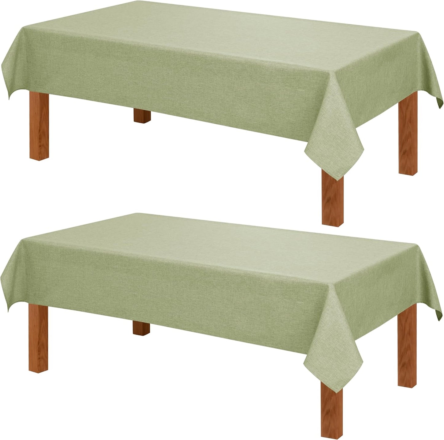 Hiasan 2 Pack Faux Linen Rectangle Tablecloth - Wrinkle and Stain Resistant Washable Table Cloth for Kitchen Dining Room Holiday Table Cover for Party Dinner, Green, 90 x 156 Inch