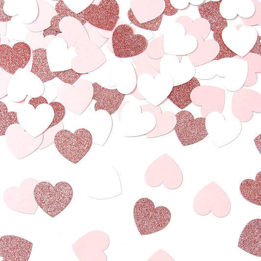 Rose-Gold Pink White Heart Confetti - 300pcs Valentines Mothers Day Engagement Wedding Baby Shower Bachelorette Birthday Party Table Decoration Glitter Paper Decor Lasting Surprise