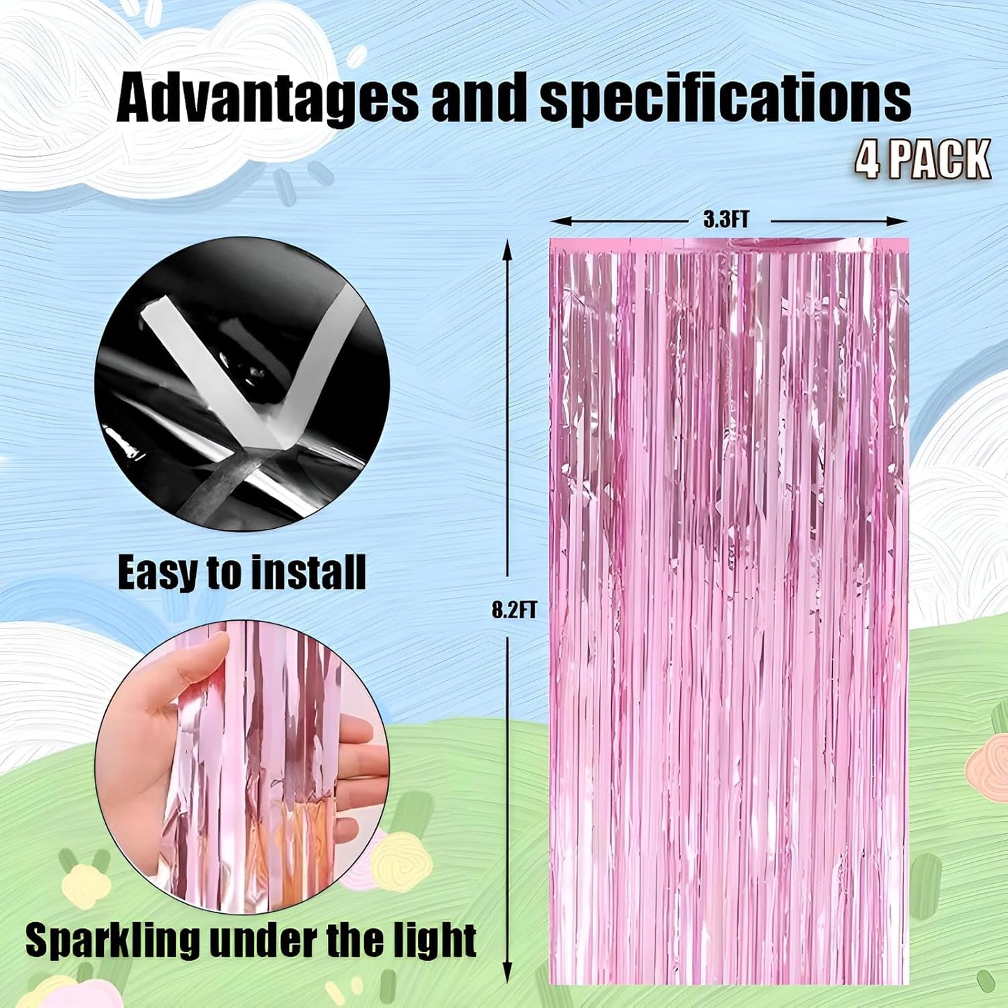 Keyali 3 Pack 3.3 * 8.3 ft Foil Curtain Metallic Tinsel Fringe Curtains Photo Booth Props Backdrop for Birthday Wedding Engagement Baby Shower Christmas Holiday Celebration Partyl,Pink