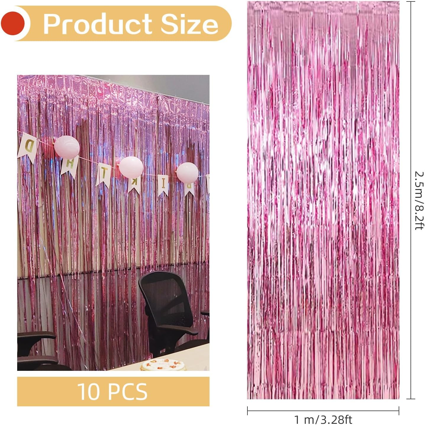 10 Pack Pink Backdrop Curtain 3.2ft x 8.2ft Metallic Tinsel Foil Fringe Curtains Photo Booth Background for Birthday Party Decoration Baby Shower Engagement Wedding Christmas Decoration (Pink)