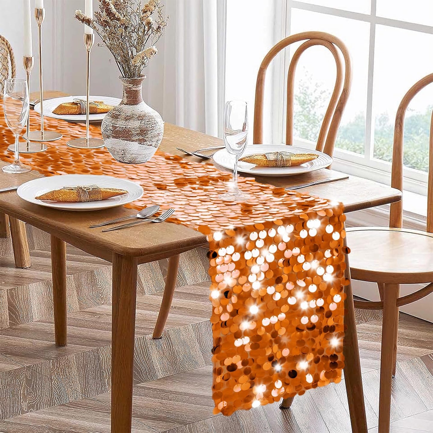 VHH Sequin Table Runner 12 x 108 inches Orange Table Runner, Glitter Runner for Party Wedding Birthday, Party Spring Easter Rustic, Birthday Supplies Decorations (1 Pack).