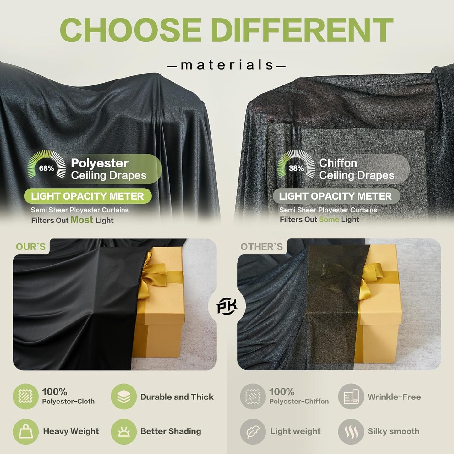 PartyVillage 20ft×15ft Black Backdrop Curtain for Halloween Parties, 4 Panels Wrinkle Free 15 FT Long Polyester Photo Backdrop Drapes Back Drop Cloth for Birthday Photography Background