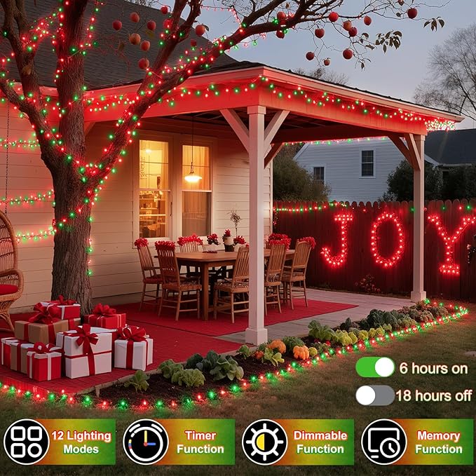 750 LED 240FT Christmas String Lights Outdoor, 12 Pro Modes and Timer Memory & Brightness, Plug in Waterproof Dark Green Wire Twinkle Light for for Xmas Yard Tree Wedding Party Decor (Red & Green)