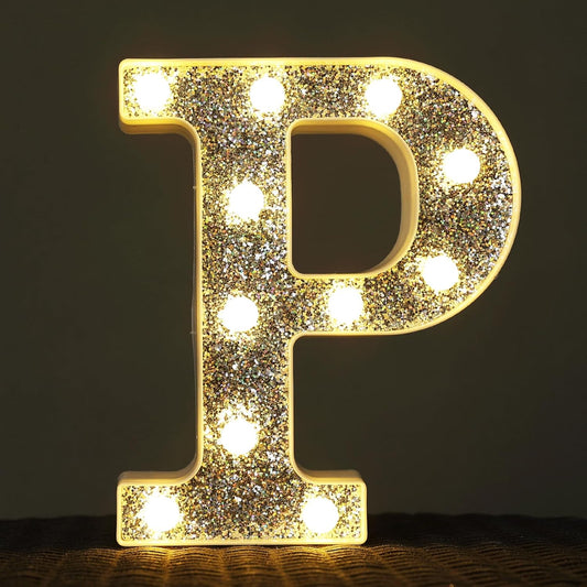 Light Up Letters Marquee Signs for Decorations - Glitter Letters & Numbers, Alphabet & Number P