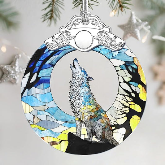 Christmas Ornaments: Stained Glass Ornament, Christmas Tree Ornament, Hanging Ornaments for Home Decor & Xmas Tree Decorations – Exquisite Holiday Decor, Gifts & Holiday Present - Wolf