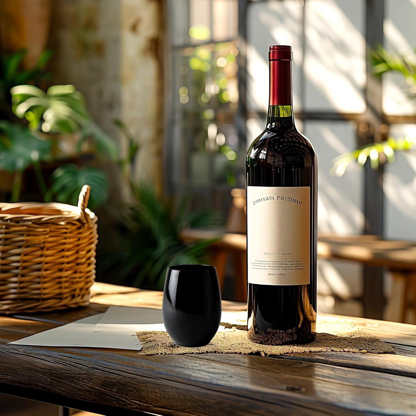 Smarty Had A Party 12 oz Black Disposable Stemless Wine Glasses (64) – Fancy Plastic Cups for Parties & Weddings – Outdoor Cocktail Glasses; Cocktail Glasses Disposable Classy; Unbreakable Glasses