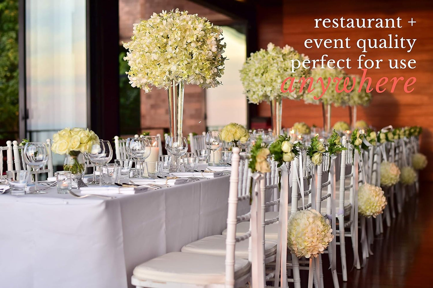 Pomp Pure White 90" x 156" Poplin Polyester Tablecloth (4 Pack) | Wrinkle + Stain Resistant Easy Care Premium Fabric | Fits 8FT Rectangle Table