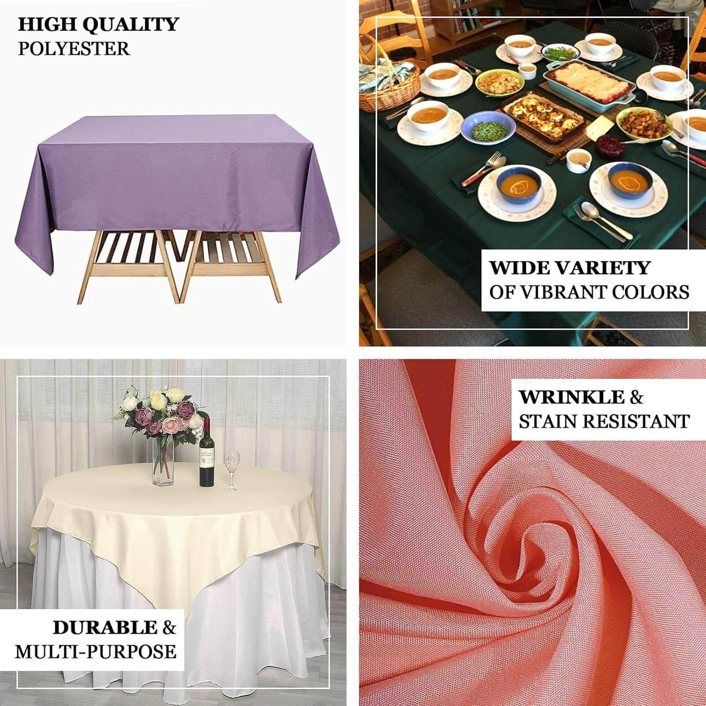 Efavormart Premium Polyester Square Table Overlay 70"x70" White - 220GSM Wrinkle-Resistant Table Topper for Weddings & Parties