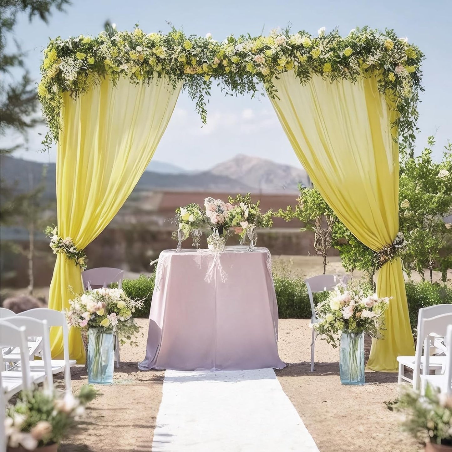 DUOBAO Pastel Yellow Chiffon Backdrop Curtains - 2 Panels 29" x 120" Semi-Sheer Wedding Drapes for Elegant Events & Party and Photography Living Room Curtains