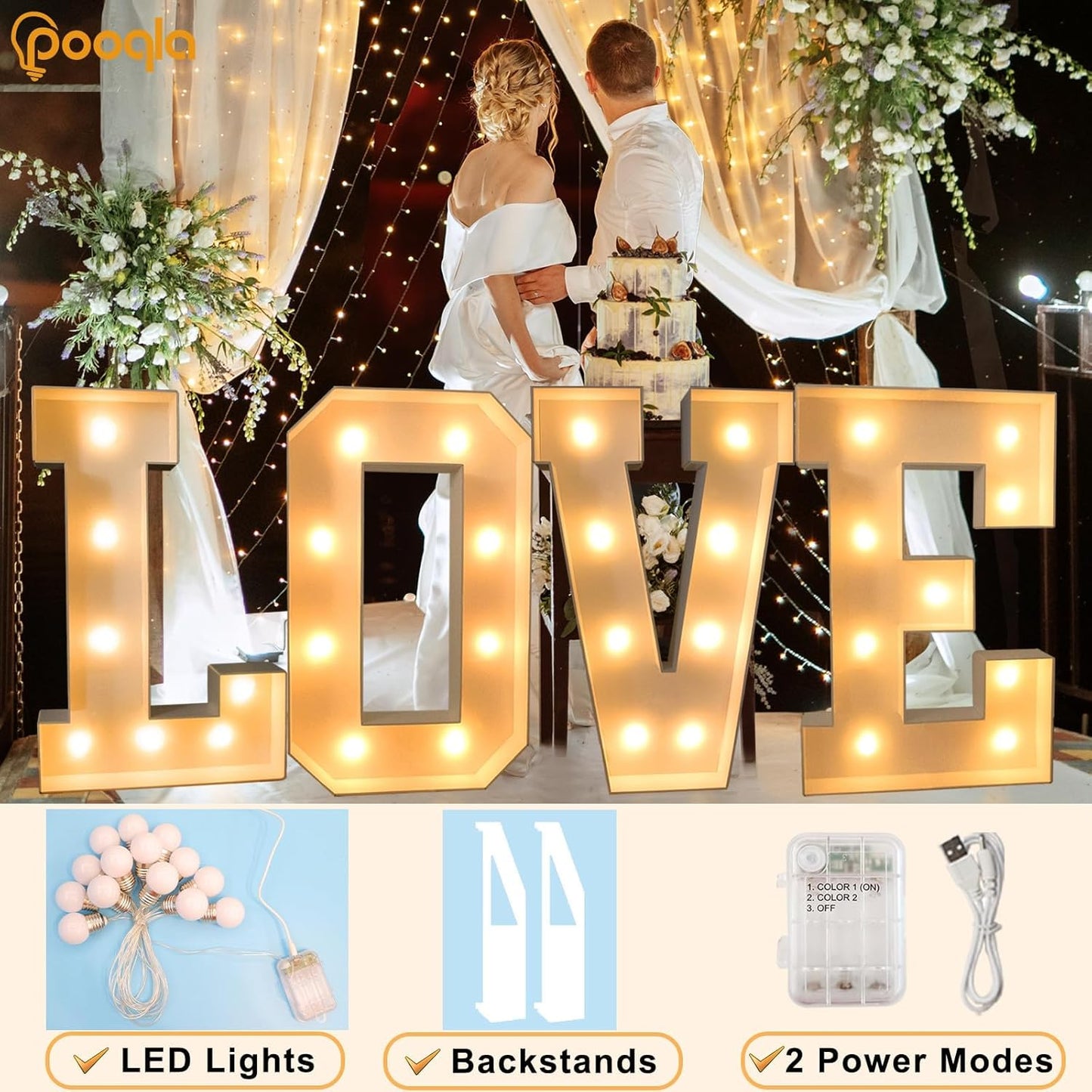 Pooqla 3FT Light Up Marquee Letters, Cool White and Warm White LED Large Lighted Marquee Letters, Giant Mosaic Letter Sign for Balloons Birthday Anniversary Wedding Party Decoration, LED Letter G