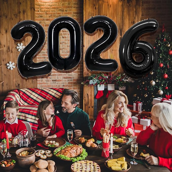 GOER 42 Inch 2026 Black Foil Number Balloons for 2026 New Year Eve Festival Party Supplies Graduation Decorations