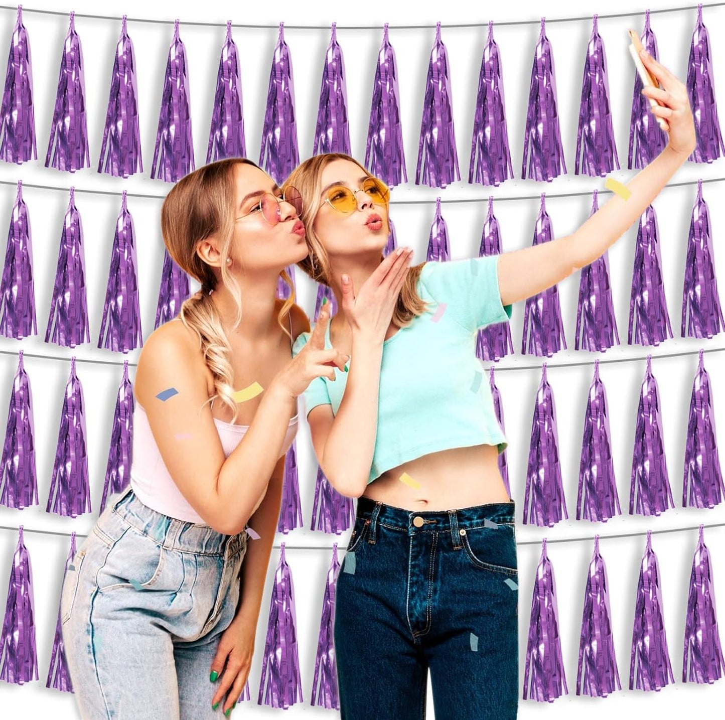 4P Light Purple Foil Fringe Tassel Banner Garland Metallic Tinsel Streamers Wall Hanging Curtain Backdrop Banner for Parade Floats, 2024 Graduation Decorations, Father's Day Party Decoration