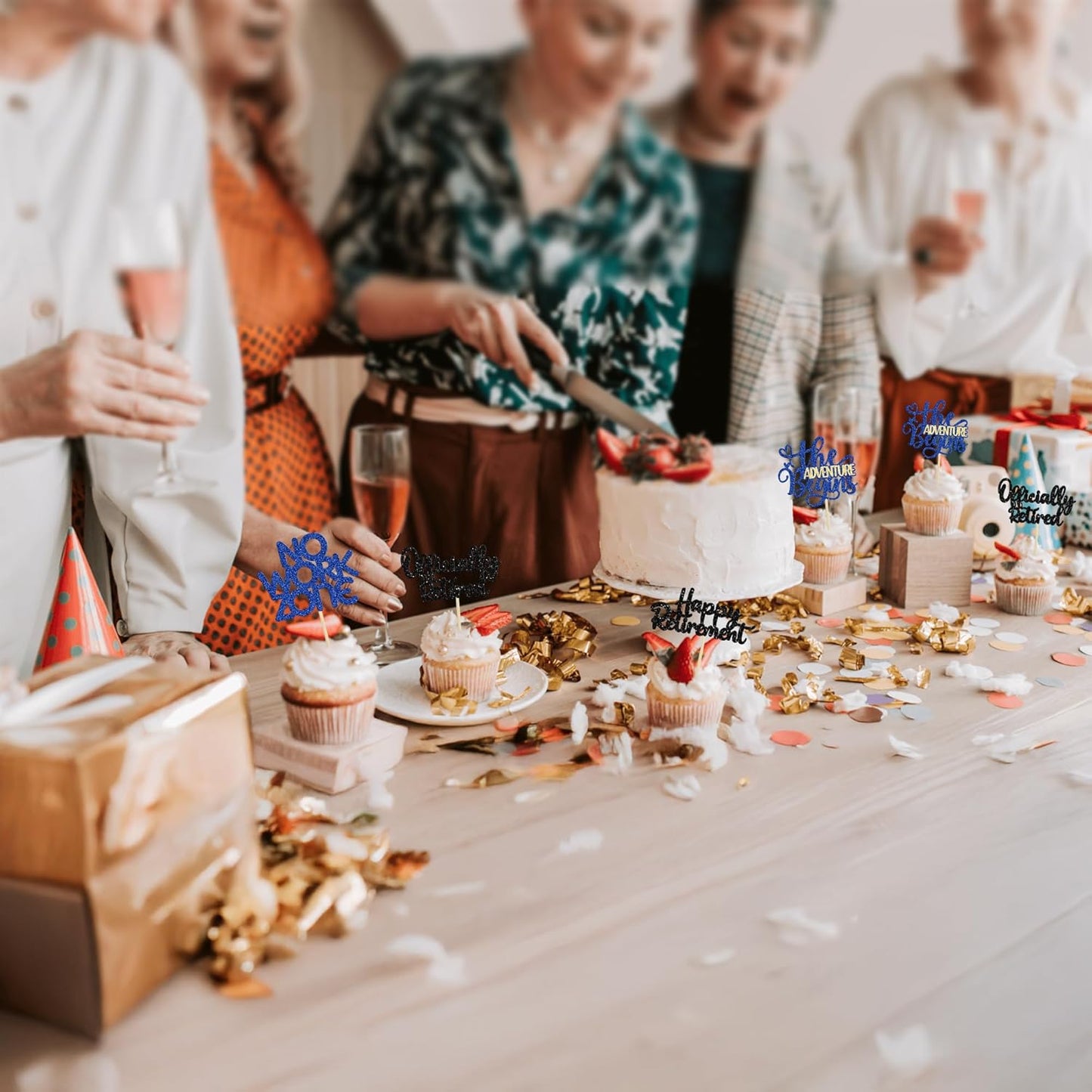 24Pcs Happy Retirement Cupcake Toppers Officially Retired Cake Toppers No Work Zone Adventure Begins Cupcake Picks Retirement Theme Farewell Birthday Party Decorations Supplies Black Blue