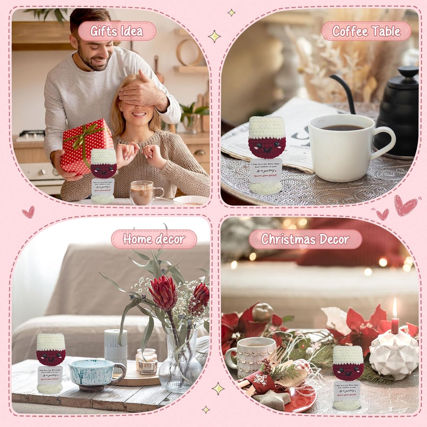 Handmade Mini Wine Glass Crochet,Birthday Gift for Wine Lovers,Funny Emotional Support Crochet Wineglass,Home Bar Happy Hour Accessories for Men Women Drinkers,Fashion Decoration