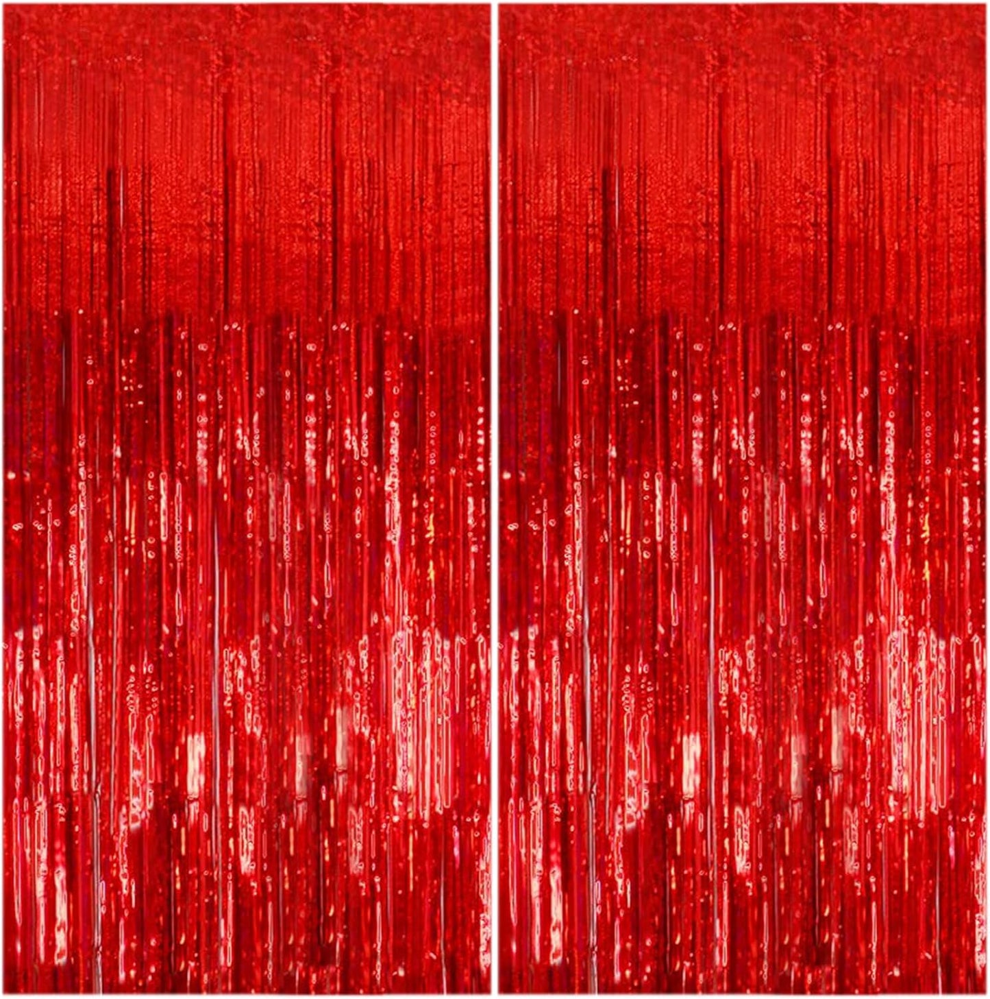 2 Pack Foil Curtain Backdrop Red Metallic Tinsel Foil Fringe Curtains Photo Booth Props for Birthday Wedding Engagement Baby Shower Bachelorette Christmas Holiday Celebration Party Decorations