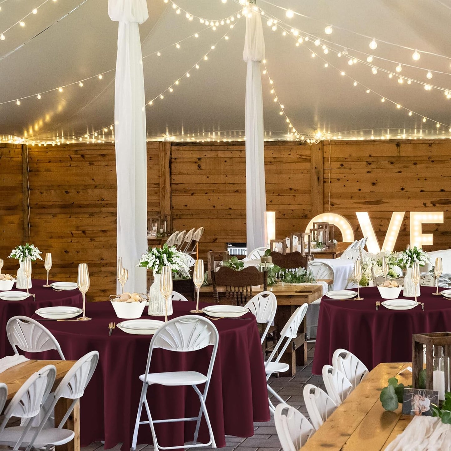 Fitable 8 Pack Round Tablecloths: Stain Resistant Wrinkle Free Circle Table Clothes, Washable Reusable Polyester Table Covers for Wedding Party Birthday Banquet Reception(Burgundy, 84 Inch)