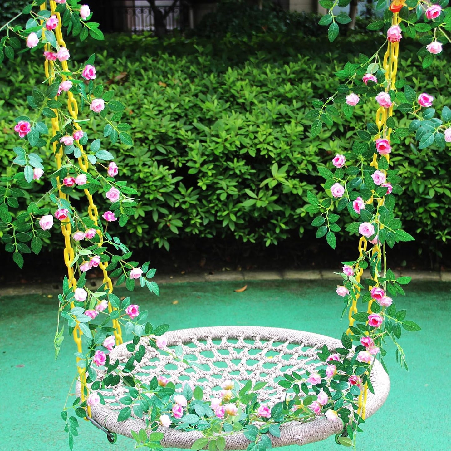 6FT Bendable Rose Vine Hanging Flower Garland Fake Floral Garland with Butterflies for Wall Decor Trellis Fence Home Room Decoration (Pink, 2pcs)