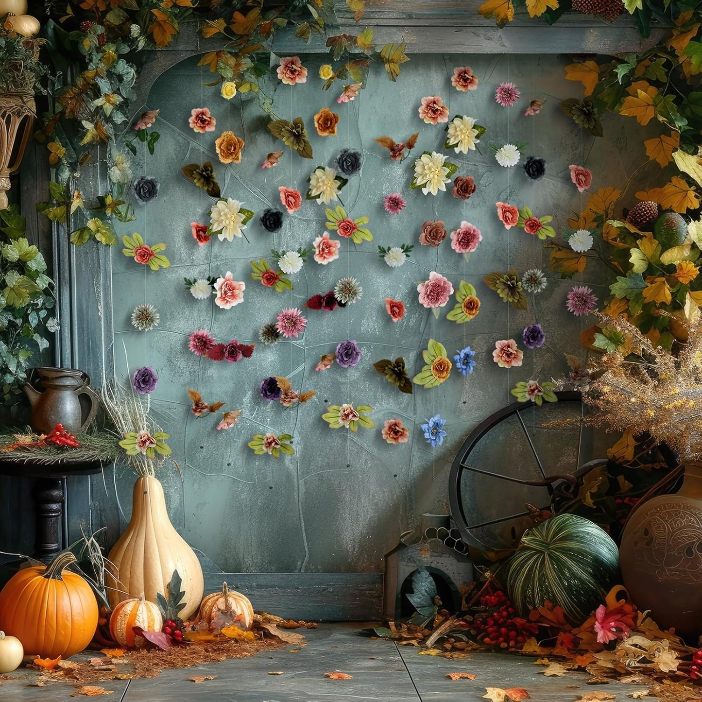 XunYee 6 Pcs 35.4 ft Flower Garlands Hanging Wildflower Backdrop Decoration Artificial Floral Garlands Fake Flower Vines Faux Silk Wildflower Decor for Halloween Fall Wedding Garden Wall Arch(Fall)