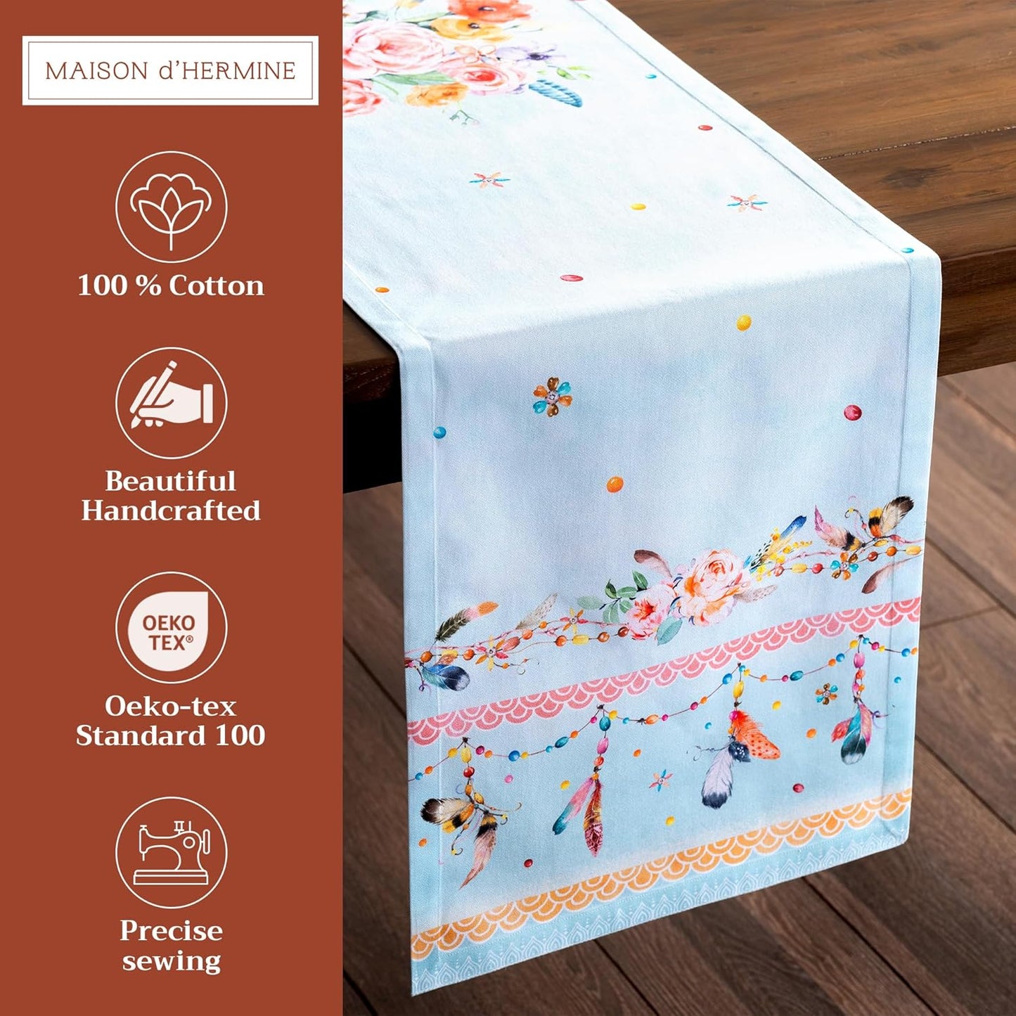 Maison d' Hermine Table Runner 100% Cotton Single Layer Table Runners 108 inches Long Decorative for Home Kitchen Dining Party Baby Shower Wedding Bridal Shower Spring Summer (Ibiza, 14.50" x 108")