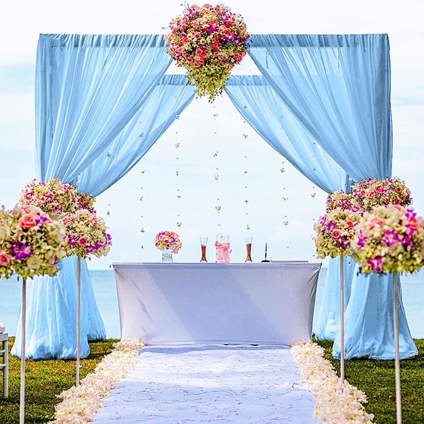 DUOBAO Chiffon Curtains Blue Photography Backdrops Drapes Party Stage 2 Panels 58x96 Sheer Two Pages Curtain Drape for Bedroom Wedding Living Room Voile Window Decor (5ft x 8ft)