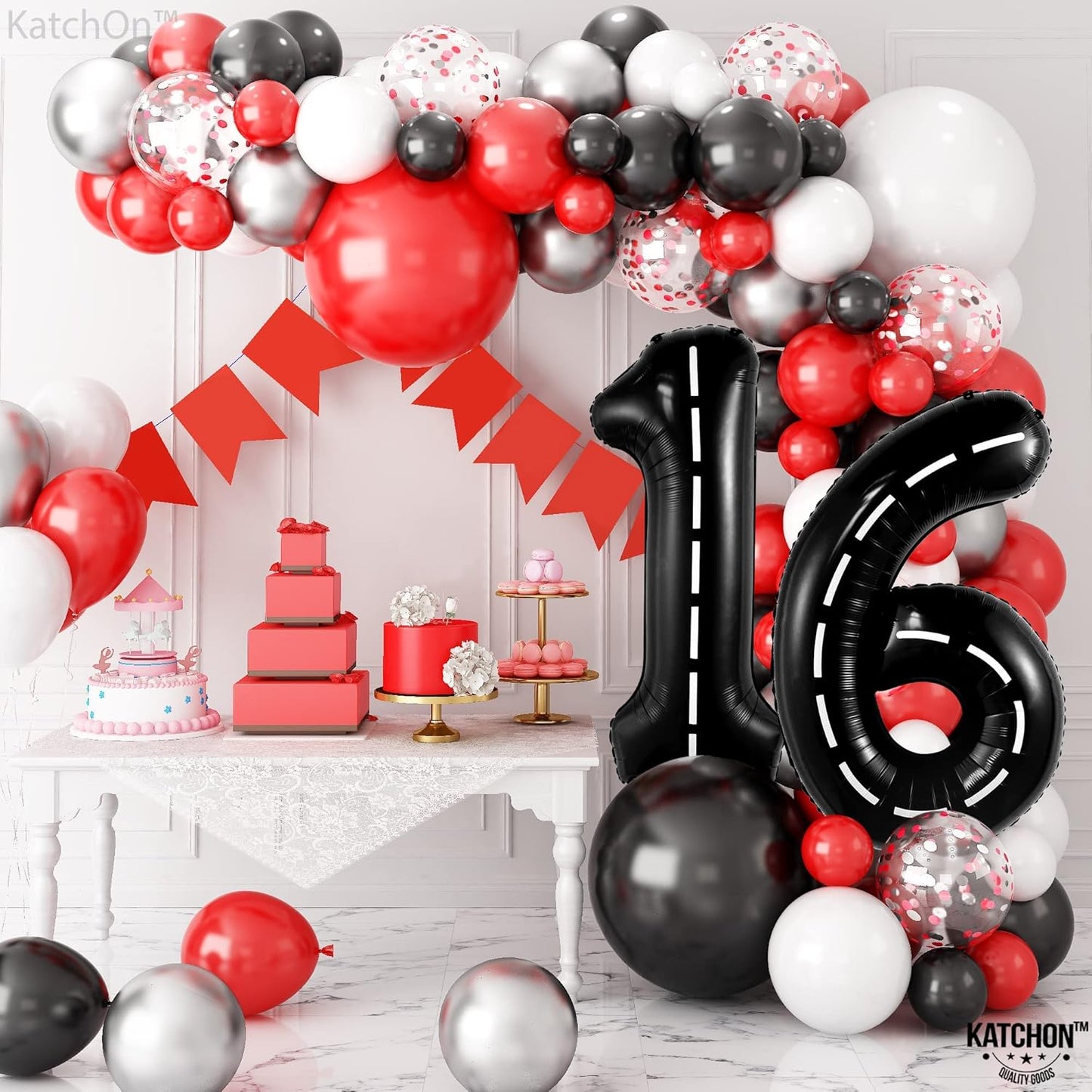 KatchOn, Giant Black 16th Birthday Balloons - 40 Inch | 16 Balloon Numbers, 16th Birthday Decorations for Boys | 16 Year Old Boy Birthday Decorations | Number 16 Balloon, Anniversary Decoration