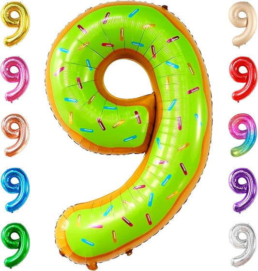 KatchOn, Huge Number 9 Donut Balloon - 40 Inch | Foil 9 Birthday Balloon for 9th Birthday Decorations | 9th Anniversary Decoration | Donut Birthday Party Decorations