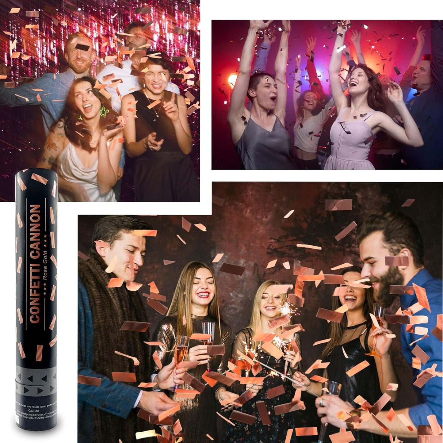 6 Pack Rose Gold Confetti Poppers, 12 Inch Confetti Cannon Party Poppers Shooters for Gender Reveal, Birthday, Wedding, Graduation, Anniversary, Parties, Christmas, New Year's Eve