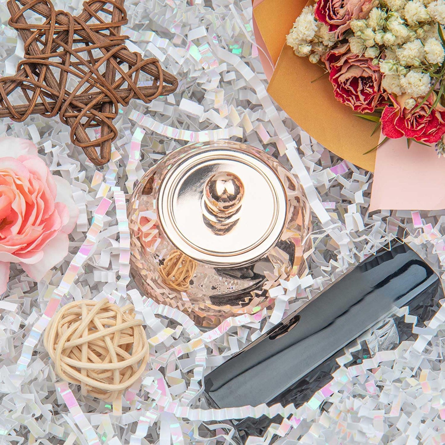 Caleihd Crinkle Cut Paper Grass Cushion Paper Streamer for Christmas Wedding Birthday Bridesmaid Engagement Craft Gift Boxes Bags Filler Decoration 4.5oz Diamond White