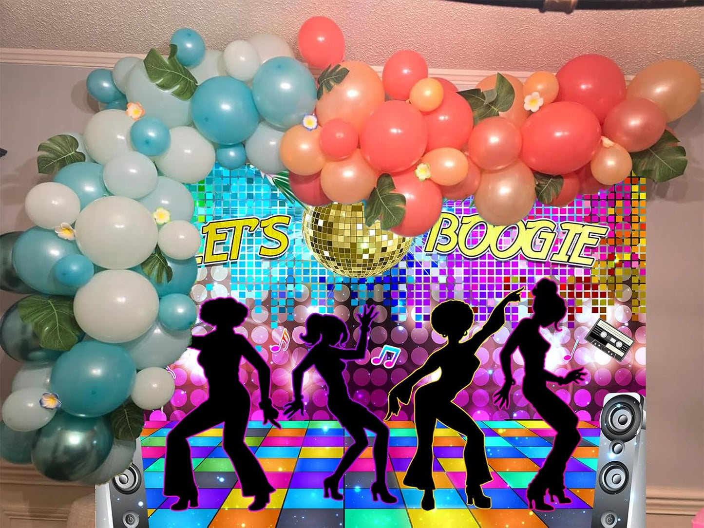 Disco Backdrop 7X5ft Retro Glow Party 70s 80s 90s Theme Stage Dance Background Disco Party Decoration Disco Ball Banner Dance Backdrop for Birthday Party Prom Portrait Photo Props Polyester, Multi