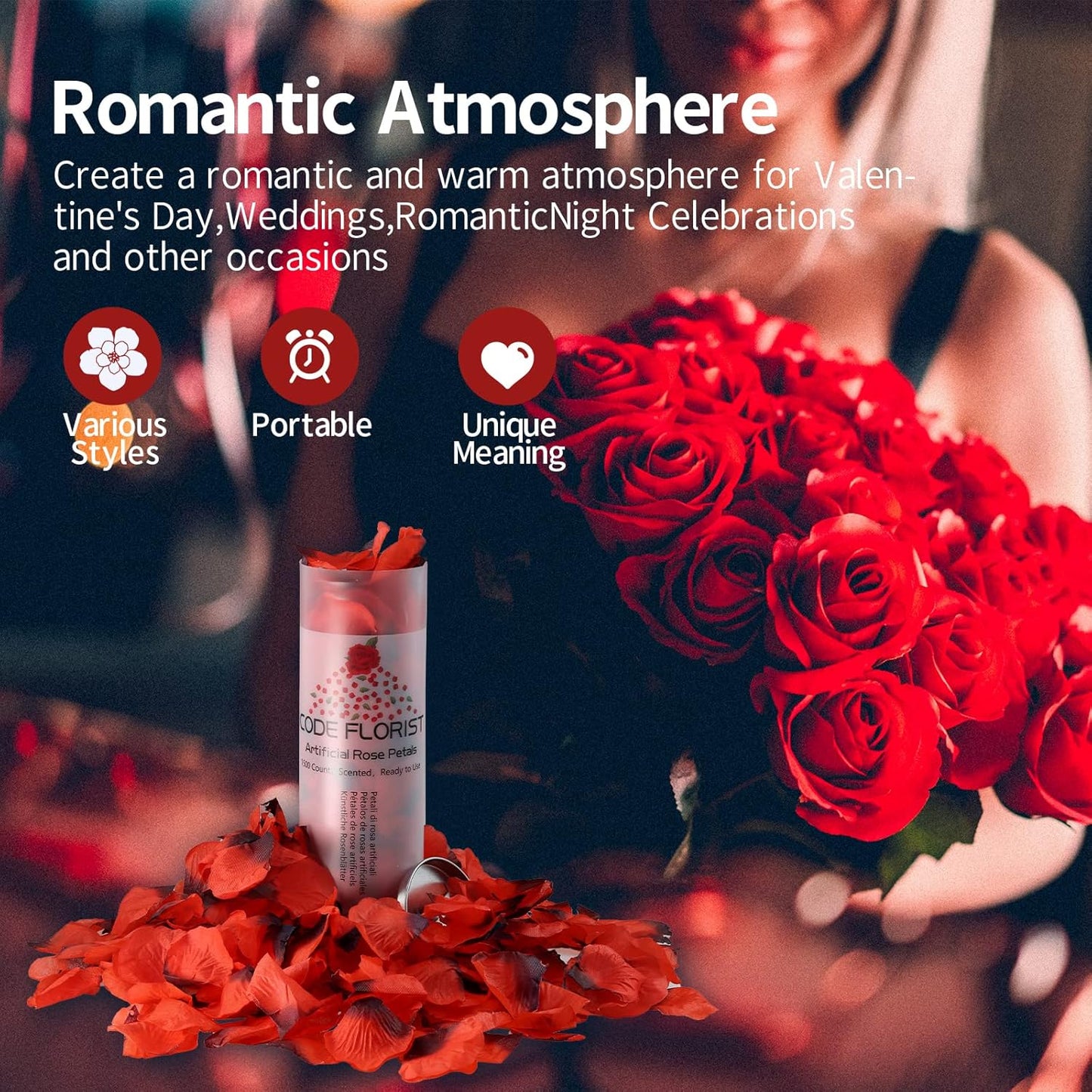 CODE FLORIST 1500 PCS Dark-Red Silk Rose Petals for Valentine's Day,Romantic Night,Wedding,Proposal Anniversary Flower Decorations(Separated,Scented)