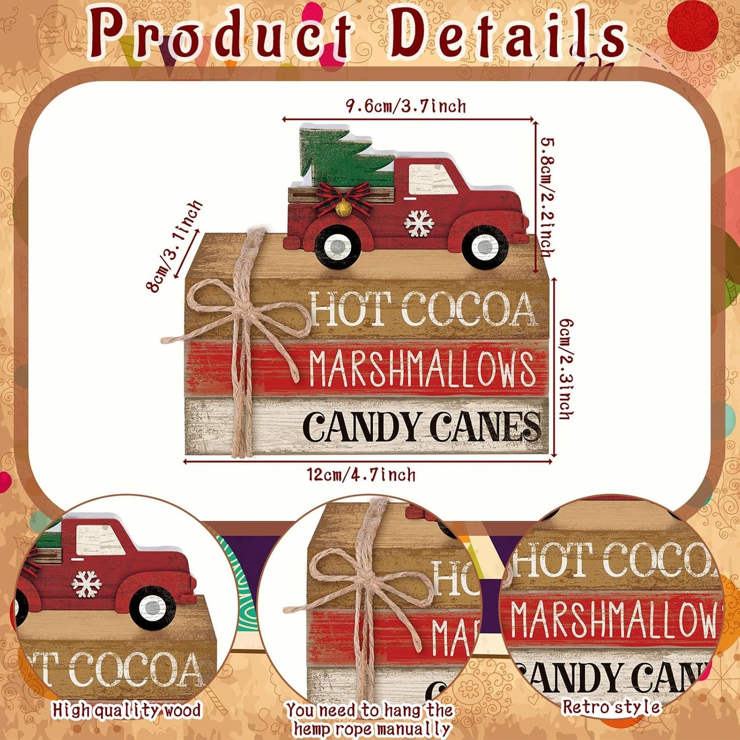 4 Pcs Christmas Table Decorations Red Truck Winter Tiered Tray Decorations Rustic Merry Christmas Table Centerpiece Wooden Books Signs for Office Shelf Classroom Tabletop Bookshelf