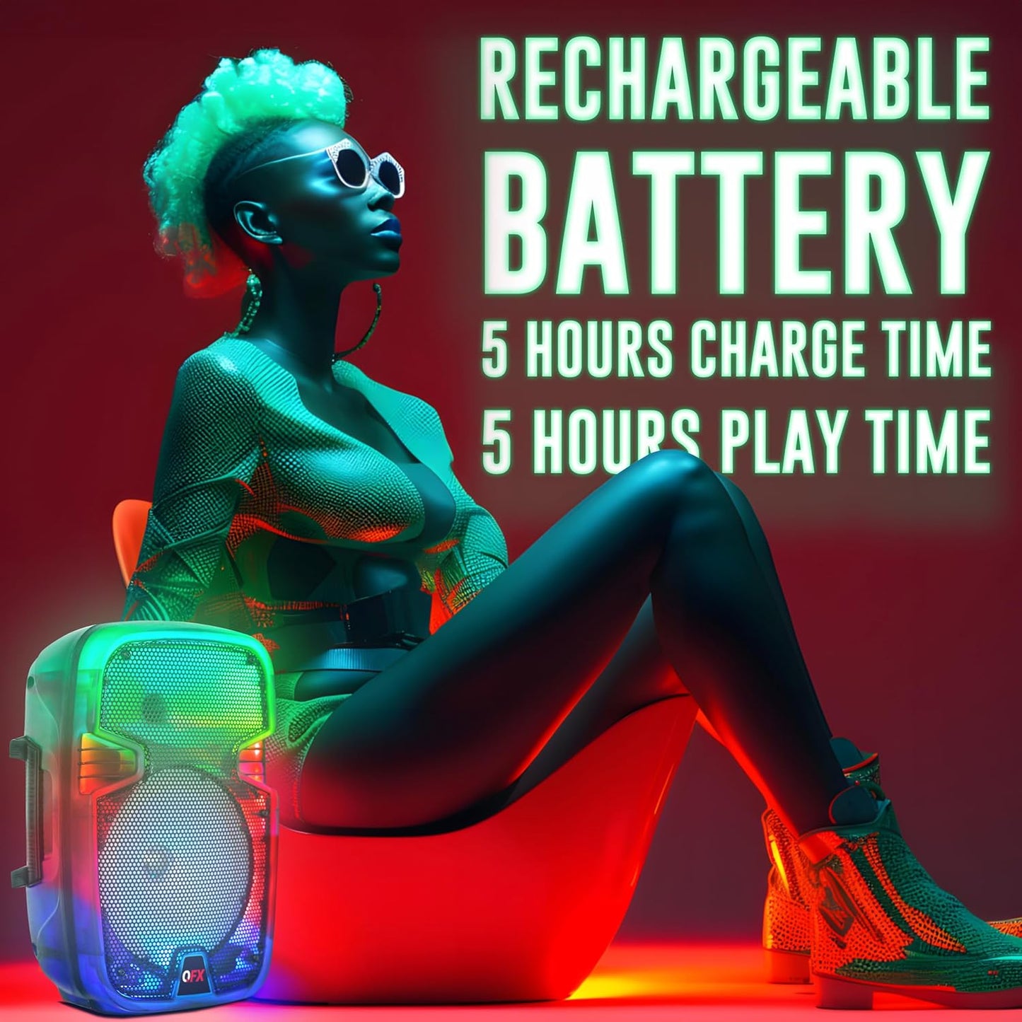 Crystal Clear Sound, Bright Party Lights, Portable & Easy to Use | 8" Rechargeable Bluetooth PA Karaoke Loud Party Speaker, 5-Hour Playtime | TWS, USB, TF, AUX, FM Radio | QFX | TMS-853