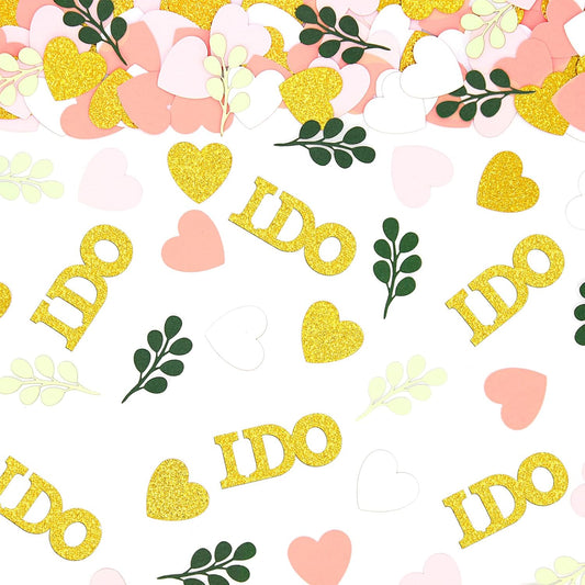 200PC Sage Green and Pink Gold Wedding Confetti for Tables Bridal Shower Decorations Hearts I Do Table Scatter for Wedding Engagement Bachelorette Party Decor