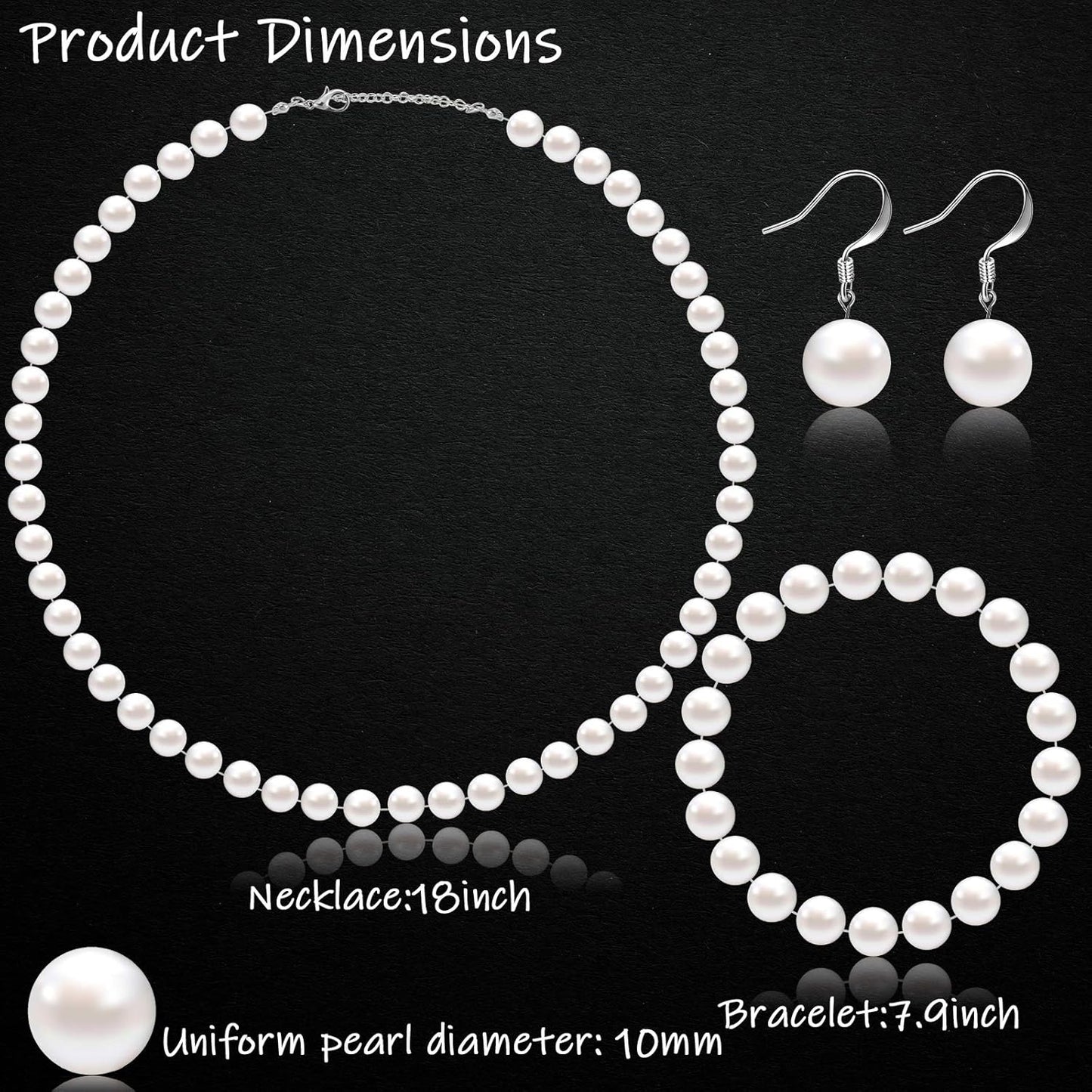 4 Pcs 1920s Faux Pearl Costume Jewelry Set for Women Halloween Simulated Necklace Bracelet Earrings for Wedding