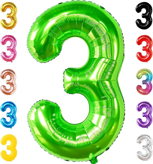 KatchOn, Light Green Number 3 Balloon - 40 Inch | Green 3 Balloon Number for Three Rex Birthday Decorations Boy | 3rd Anniversary Decorations | Green Party Decoration