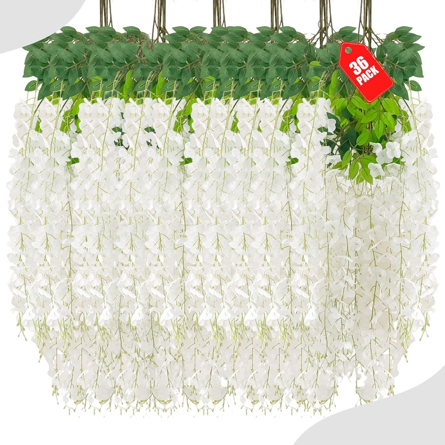 36 Pack White Wisteria Hanging Flowers, 3.44 Ft Fake Hanging Flowers, Artificial Wisteria Garland Vines for Wedding Room Backdrop Outdoor Patio Garden Decoration
