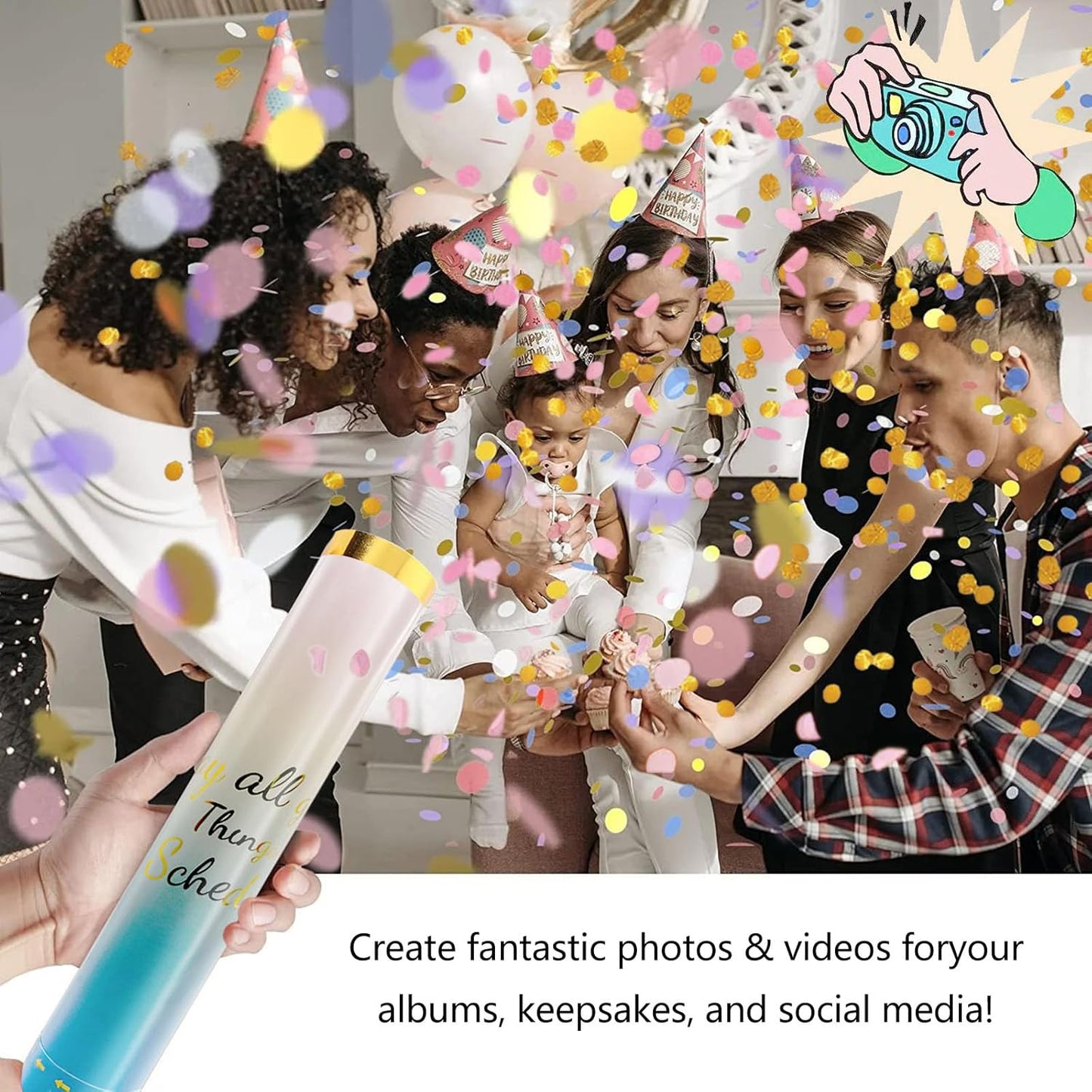 6 Pack Gender Reveal Confetti Cannon, 12 Inch Pink Biodegradable Confetti Poppers for Girl Gender Reveal, Birthday, Wedding, Baby Celebration, Parties