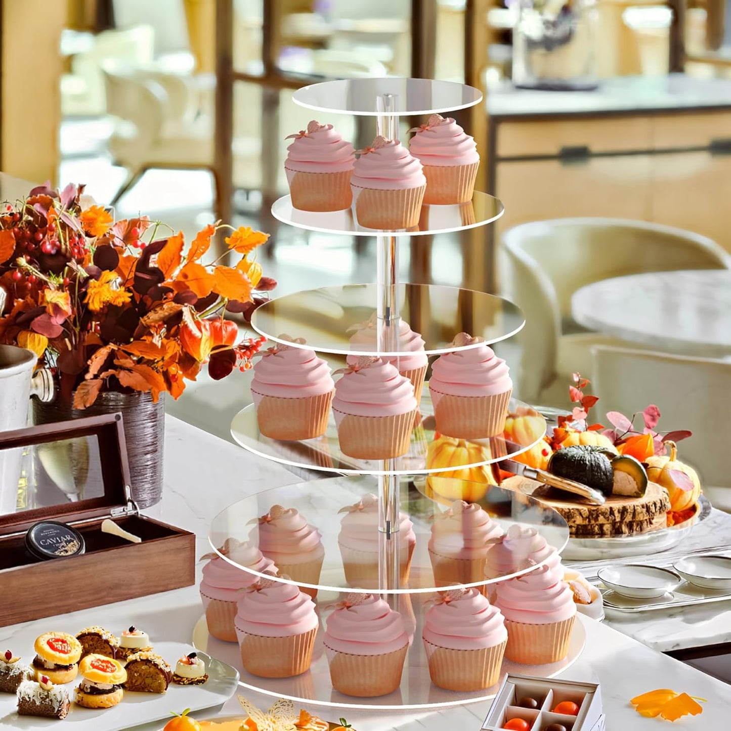 Cupcake Stand, 6 Tier Cupcake Stand for 50 Cupcakes, Round Acrylic Dessert Table Display, Clear Cupcake Tower Display for Party, Wedding, Graduation, Baby Shower